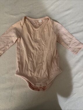 Burberry Light Pink Striped Long Sleeve Baby Bodysuit